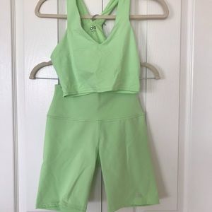 ALO neon lime bike short and tank set